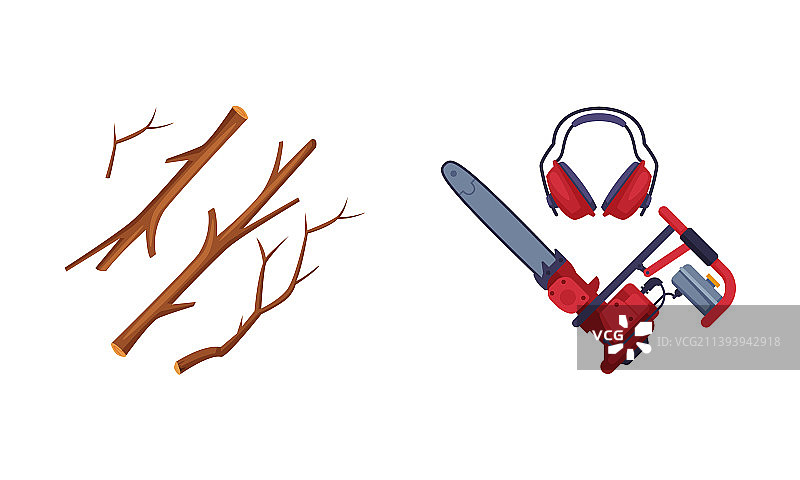 木工和伐木工人工具树枝套装图片素材