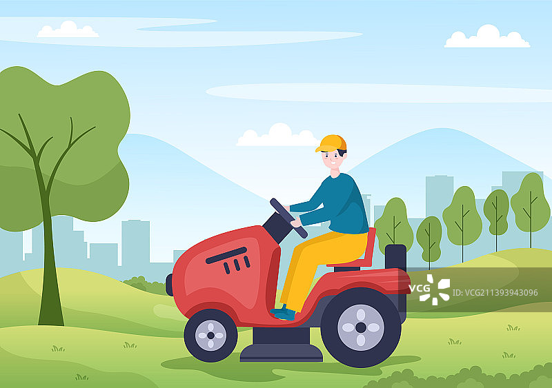 割草机修剪绿草图片素材