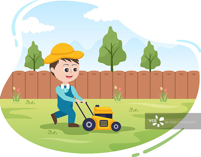 割草机修剪绿草图片素材