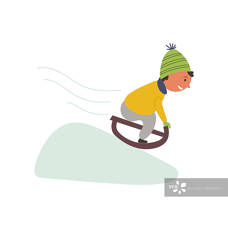 男孩玩雪橇图片素材