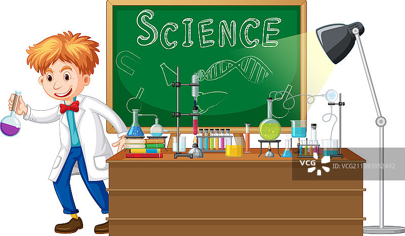 卡通科学家与科学实验室图片素材