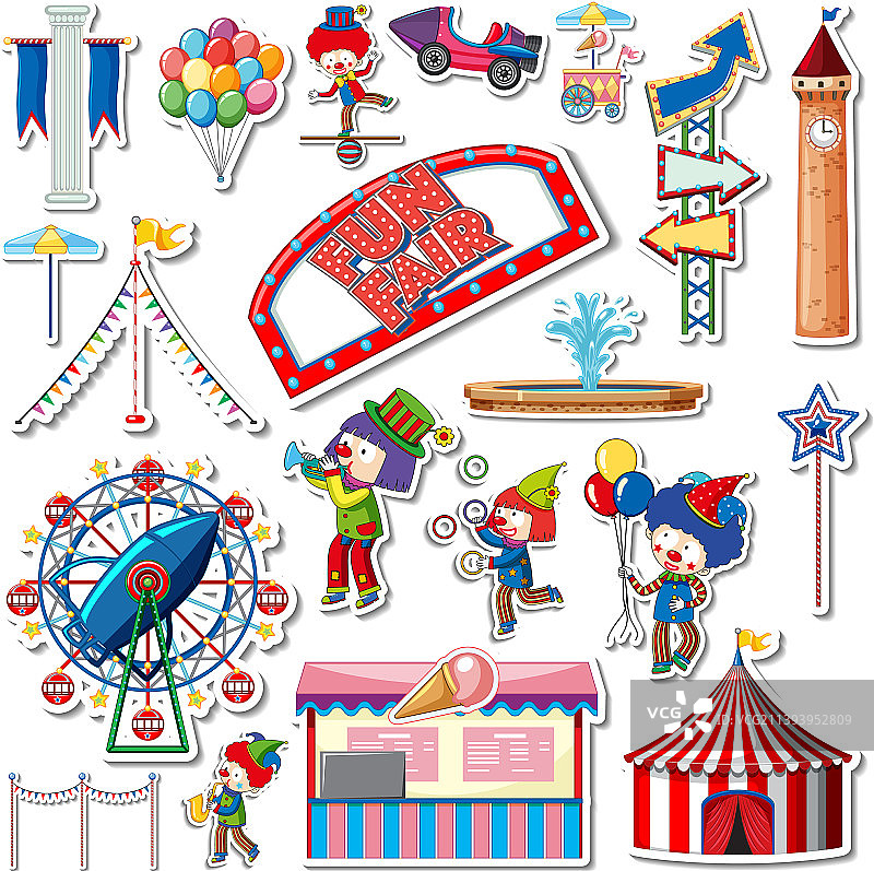 游乐园物体卡通贴纸套装图片素材
