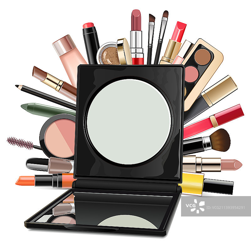 带化妆品的镜子图片素材