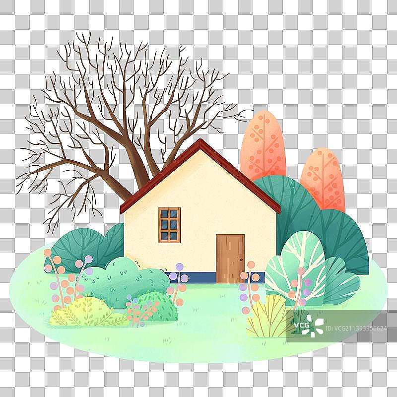 森林小屋小景插画图片素材