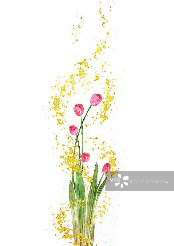 水彩鎏金风格小花留白封面插图图片素材