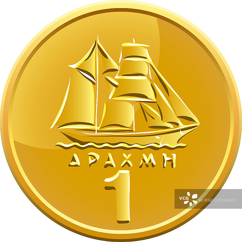 带有船只图案的希腊金币图片素材
