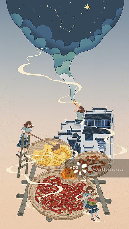 二十四节气之立秋国风插画图片素材