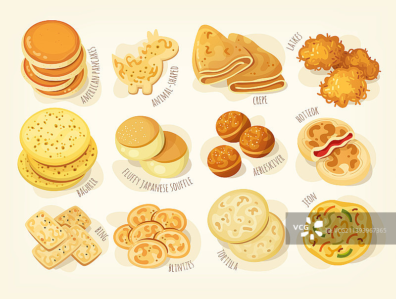 各种类型和形状的煎饼图片素材
