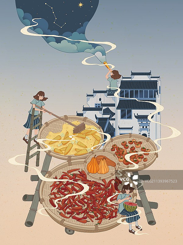 二十四节气之立秋国风插画图片素材