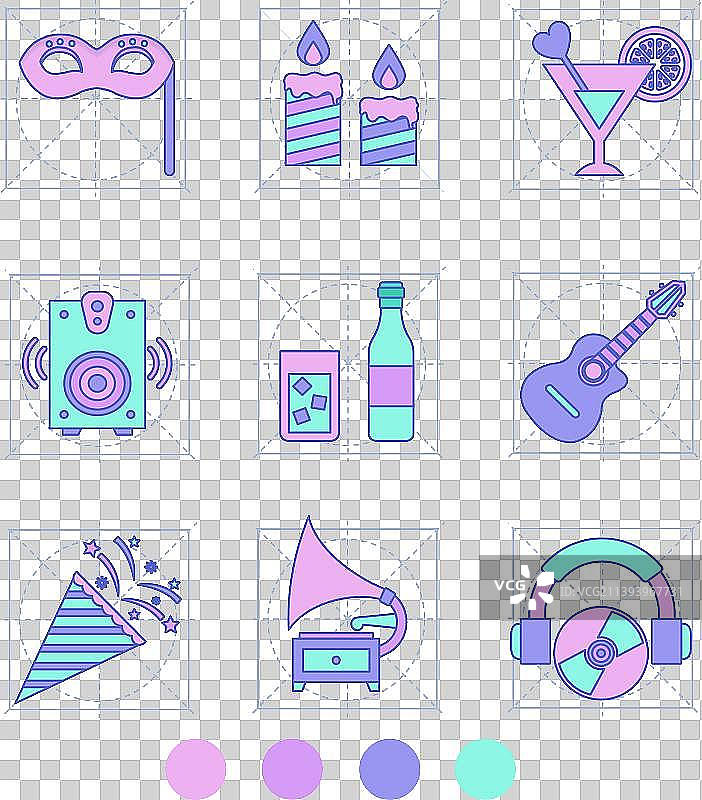 派对马卡龙配色派对用品描边免扣元素图片素材