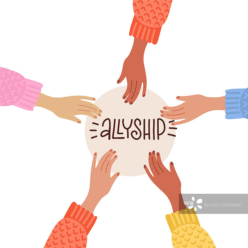 众人手牵手围成圆圈图片素材
