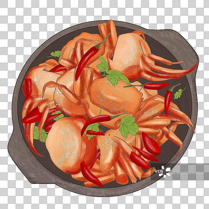 香辣蟹手绘插画图片素材