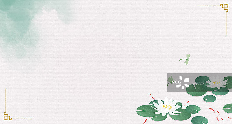 中式莲花插画背景图片素材