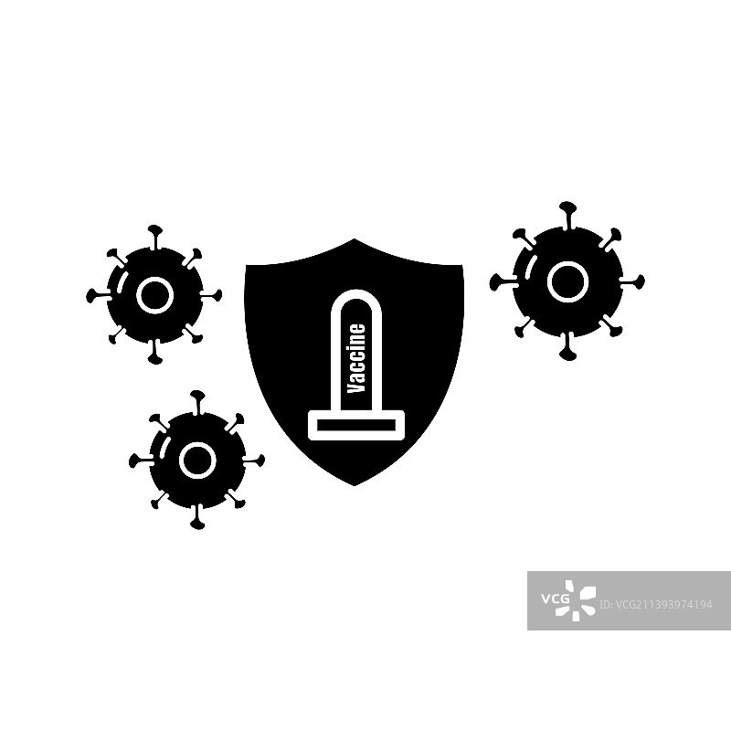 带有疫苗和病毒的盾牌图标图片素材
