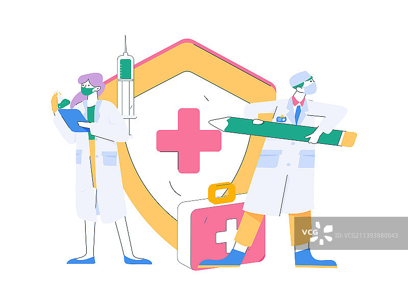医生体检扁平矢量概念运营插画图片素材