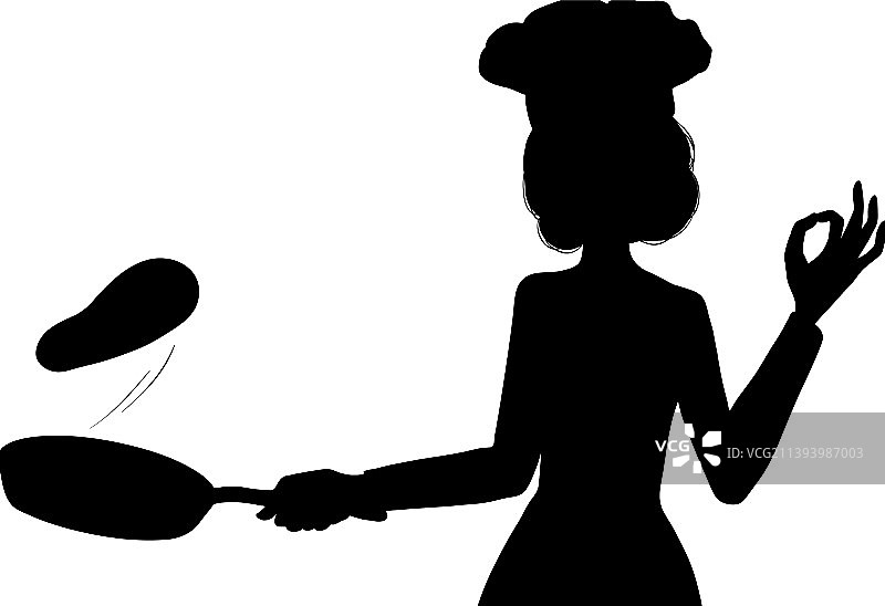 抛掷薄饼的厨师女孩黑色剪影图片素材