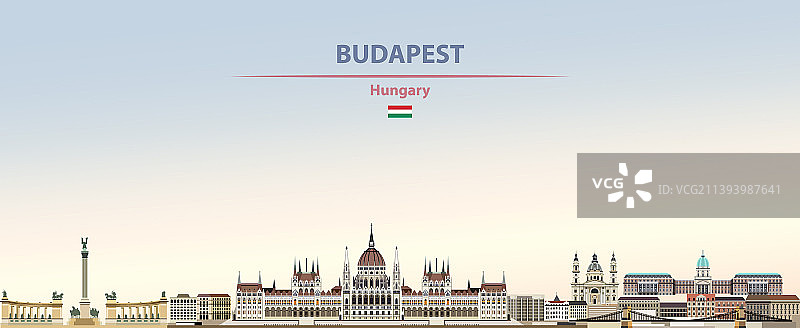 彩色渐变背景下的布达佩斯城市天际线图片素材