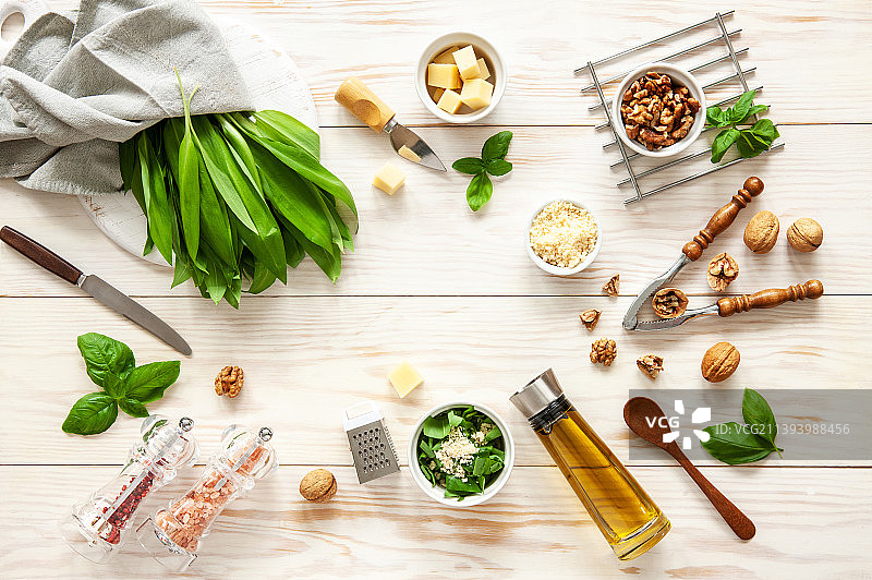 野蒜香蒜酱烹饪食材，意大利面美味咸味酱图片素材