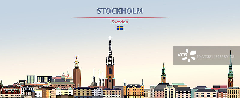 彩色渐变斯德哥尔摩城市天际线图片素材