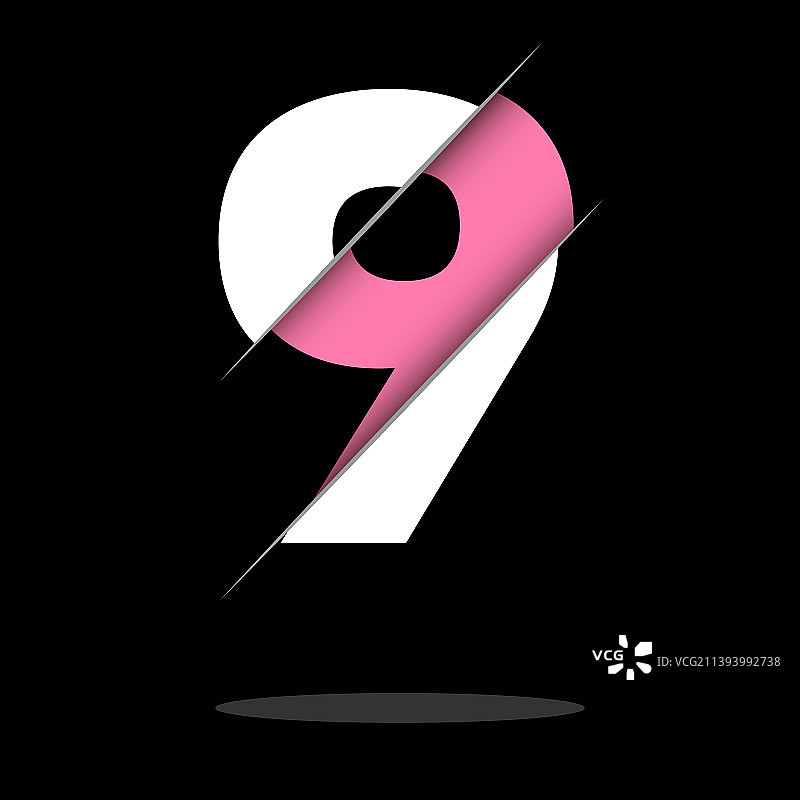 逼真3D多层剪纸数字9图片素材