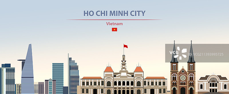 彩色渐变背景上的胡志明市天际线图片素材