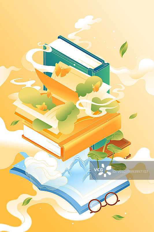 卡通2.5d等距教育学生学习新学期开学季书单读书日教师节中秋节双节出游电商促销中国风古风国潮矢量插画图片素材