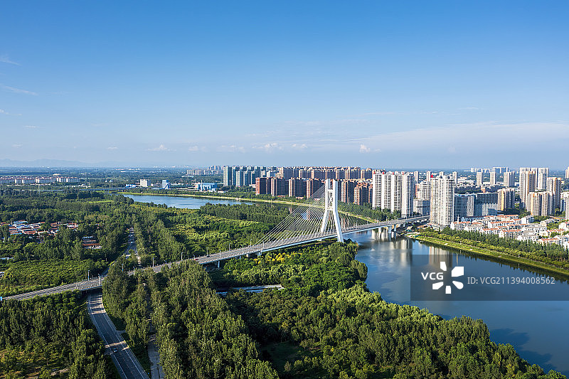 航拍北京潮白河上的燕潮公路大桥图片素材