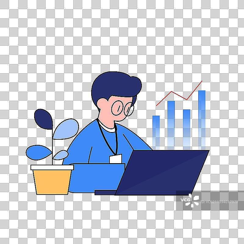 描边扁平办公人物商业插画图片素材