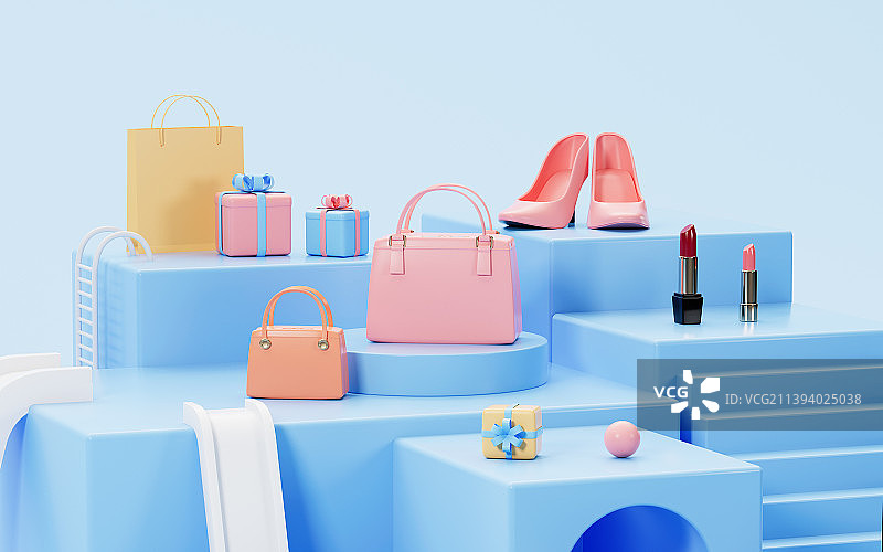 购物与商品展示台3D渲染图片素材