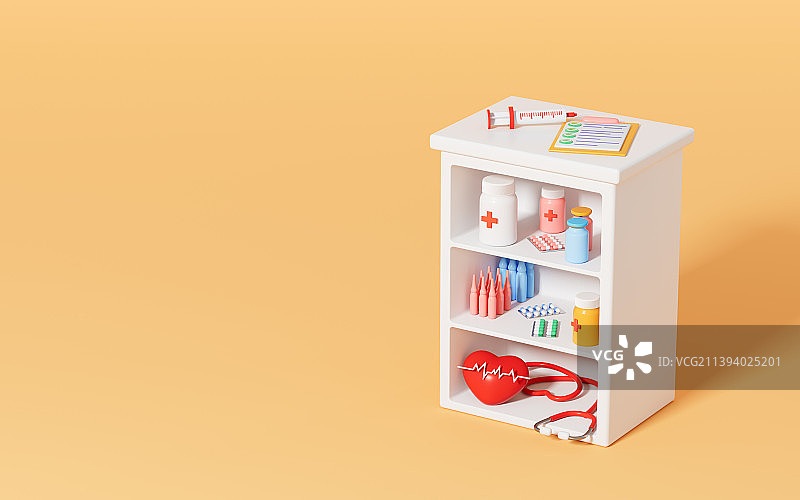 药物与打开的药柜3D渲染图片素材