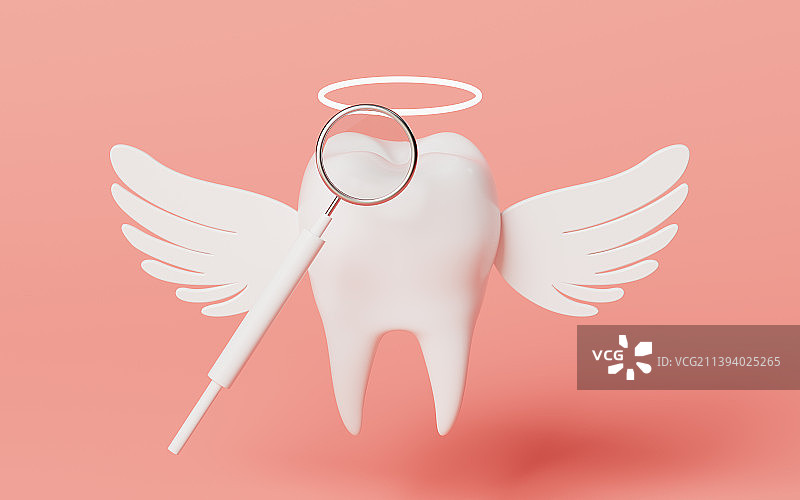 带有翅膀的牙齿与镜子3D渲染图片素材
