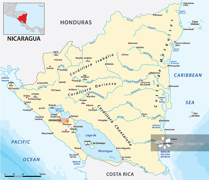 中美洲国家尼加拉瓜地图图片素材