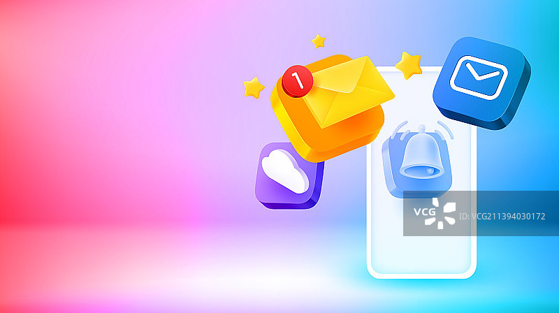 通过现代智能手机进行互联网邮件3D banner图片素材