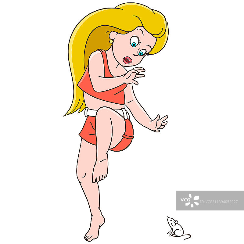 卡通女孩和白色老鼠图片素材