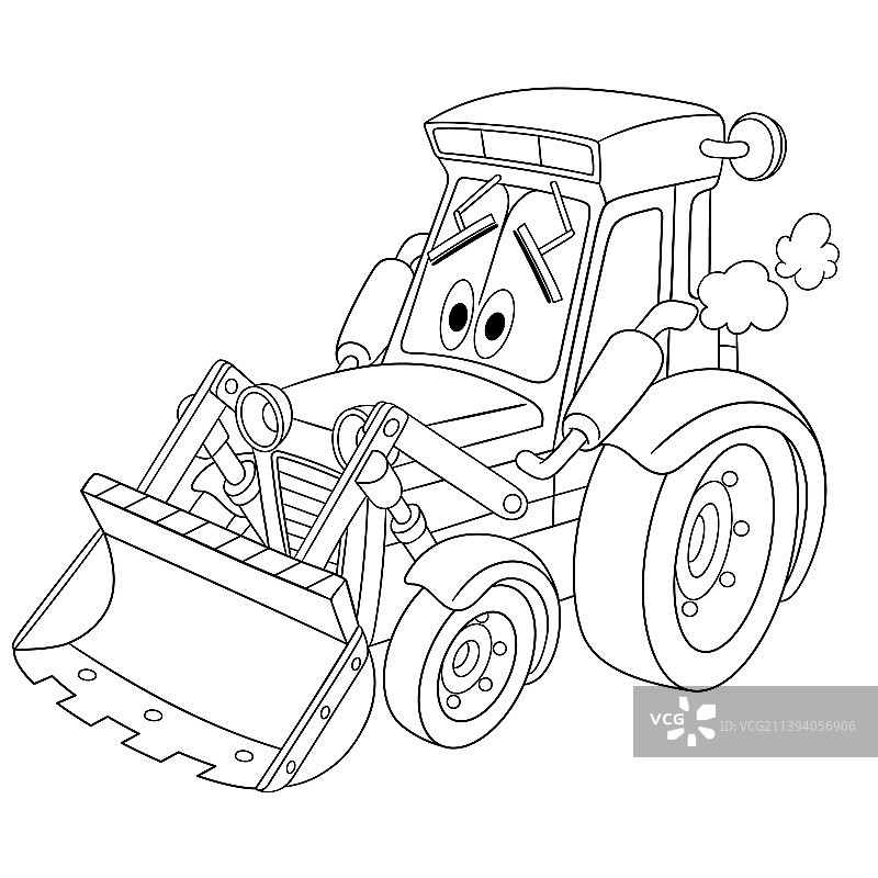 卡通拖拉机推土机填色素材图片素材
