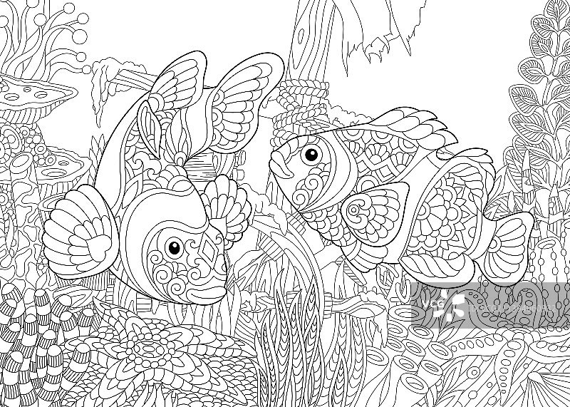 禅绕画风格水下世界图片素材