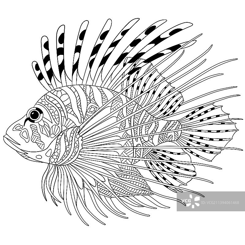 禅绕画风格化的斑马鱼狮子鱼图片素材