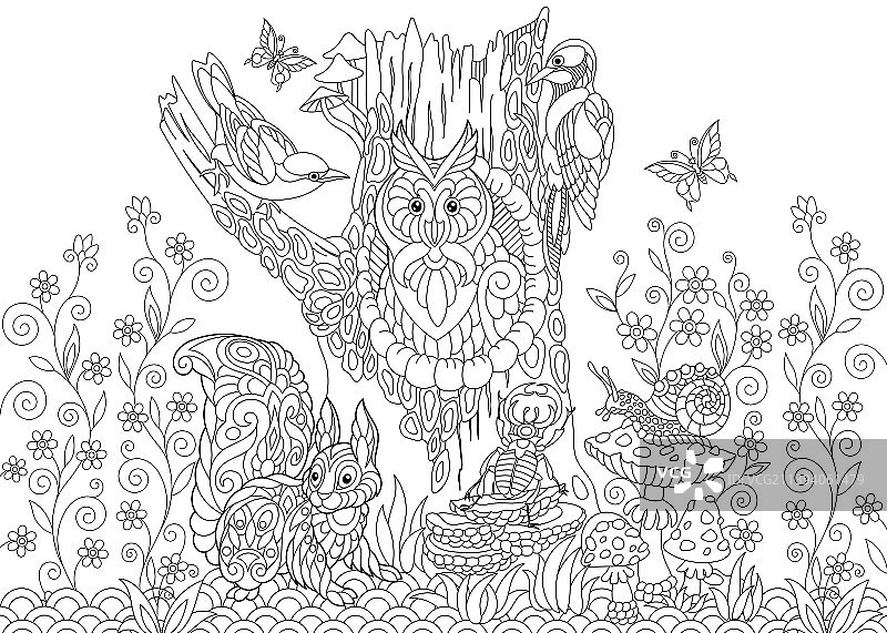 Zentangle风格化森林动物图片素材