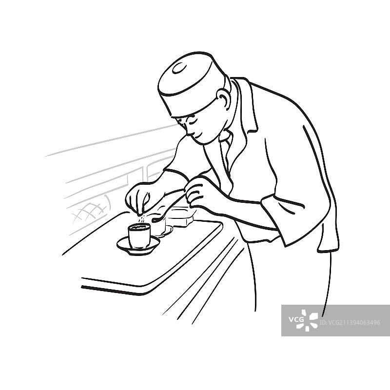 男性厨师半身像，烹饪时使用勺子图片素材