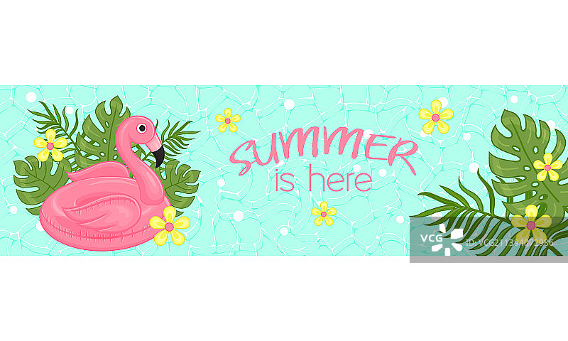 火烈鸟热带树叶夏季banner图片素材