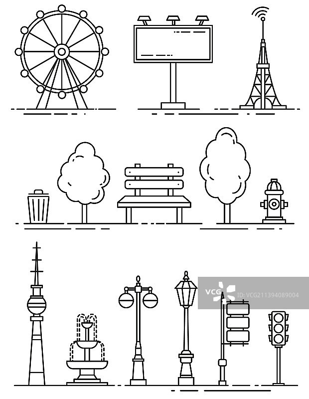 城市元素线性艺术隔离图标合集图片素材