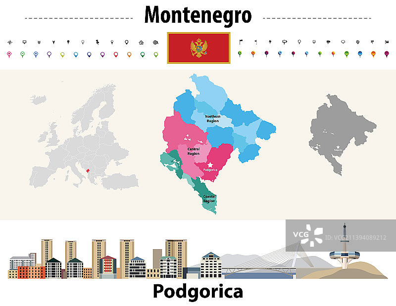 黑山行政区划地图旗帜图片素材
