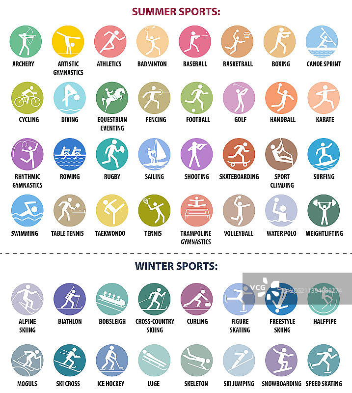 夏季和冬季运动图标图片素材
