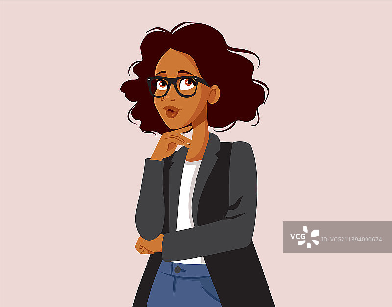 女商人思考做决定的卡通形象图片素材