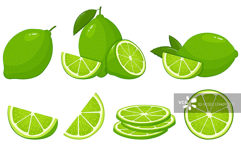 新鲜青柠切片组合图片素材