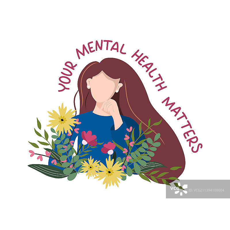 姿态平静的漂亮女孩，心理健康概念图片素材