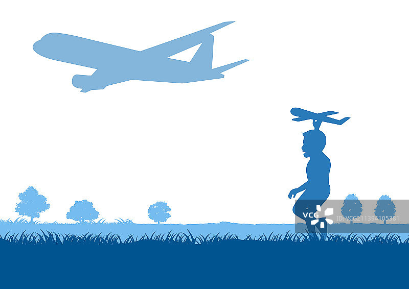 玩模型飞机的男孩剪影设计图片素材