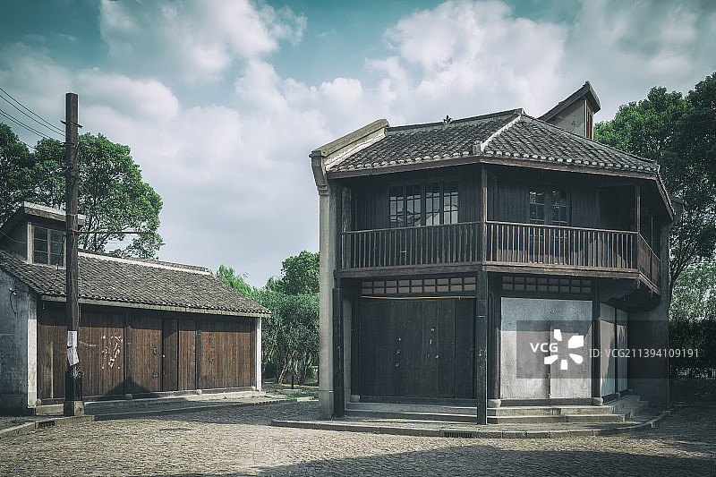 上海车墩影视基地老上海风情建筑风光图片素材