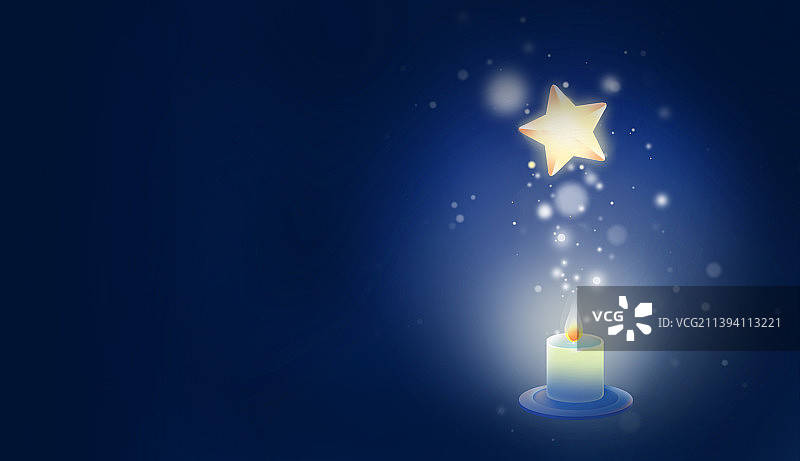 烛火、星光、梦幻、蓝色唯美治愈风情感表达插画图片素材