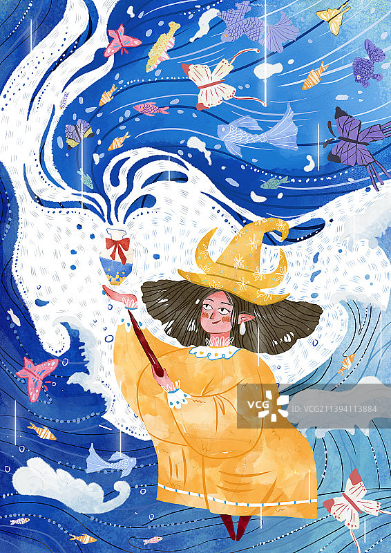大海巫女扁平化插画图片素材